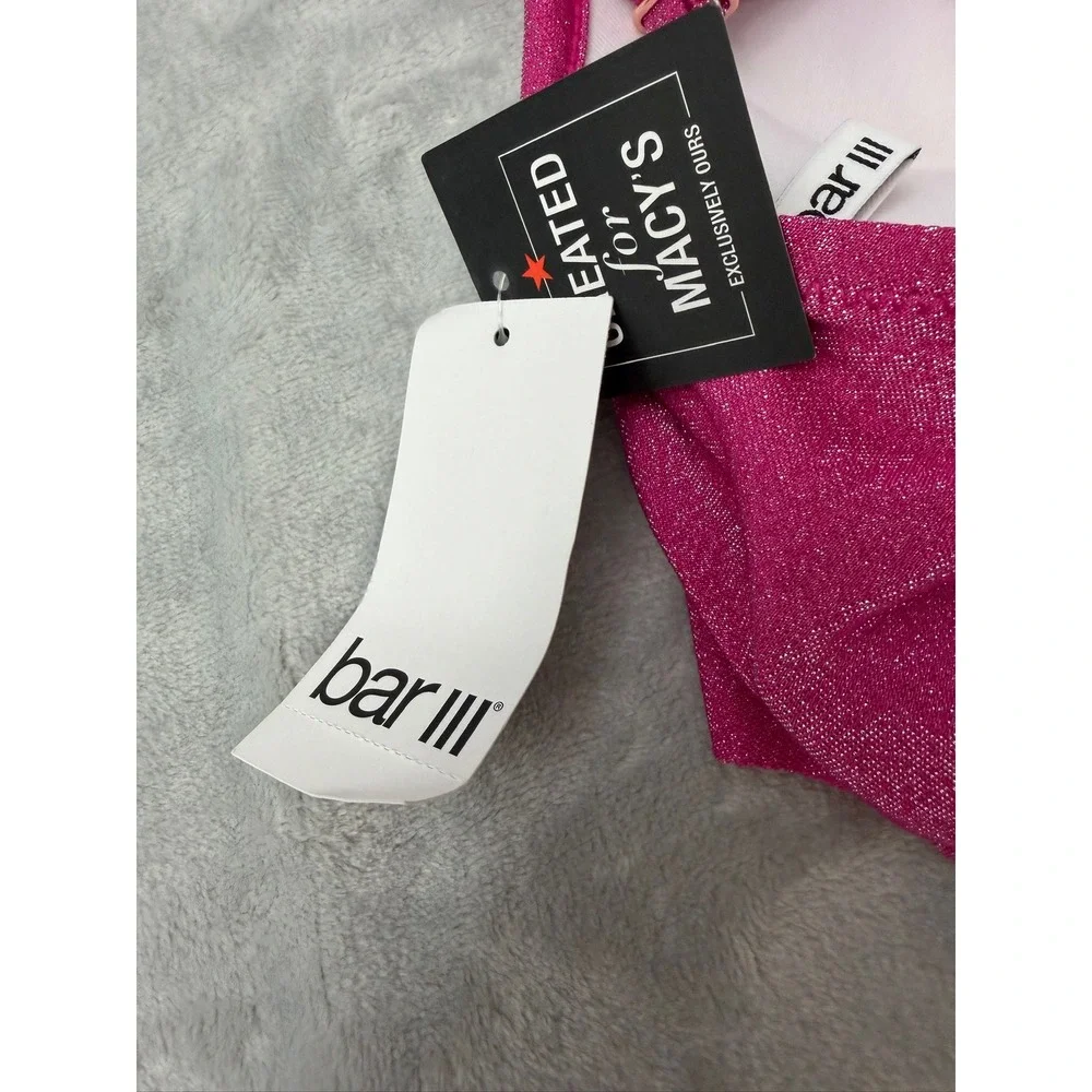 NWT BAR III Women's Cowl-neck Shimmer Bikini Top Pink Handkerchief Large $48